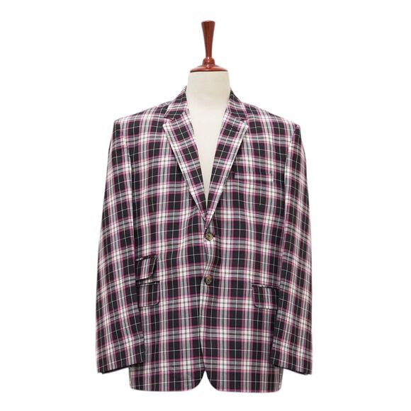 Chiragh Apparel Other - Mens 48R Pink Black Plaid Check Cotton Blazer Sport Coat Preppy Party Statement